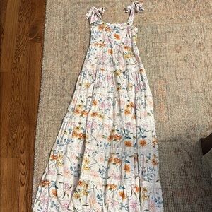 Floral Dress - white with pink, blue, orange, and purple flowers